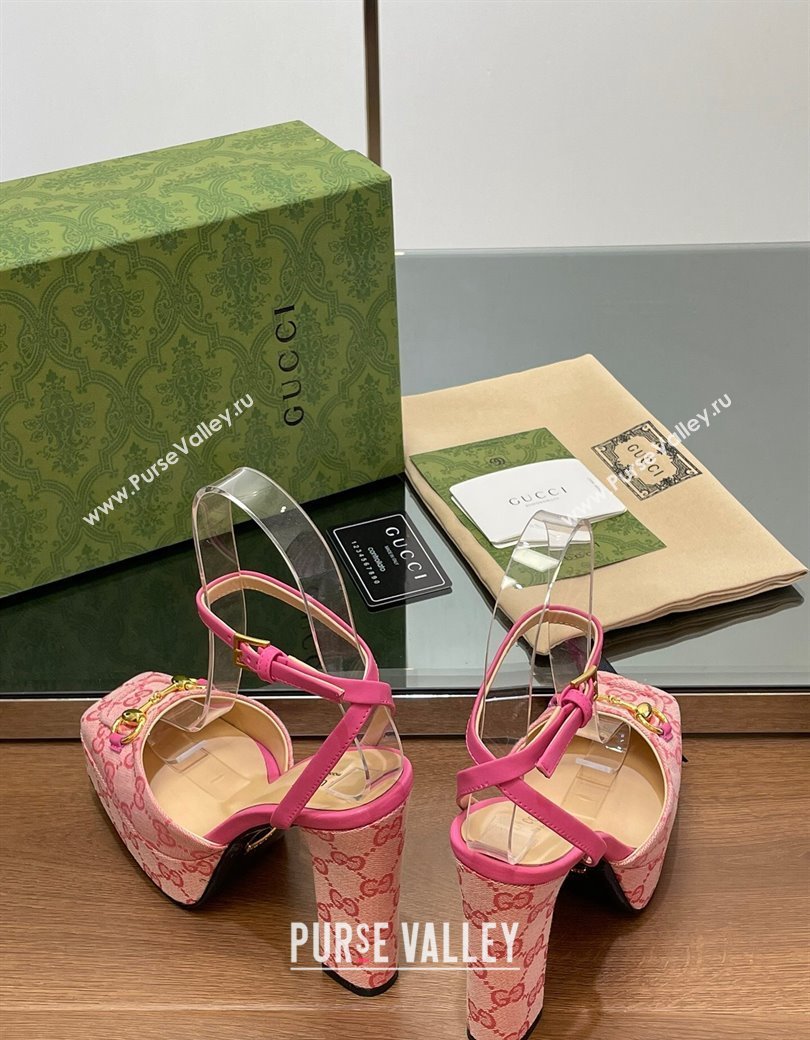 Gucci Canvas Framed Platform Pumps12cm with Horsebit Pink2 2024 GG123102 (MD-241231131)