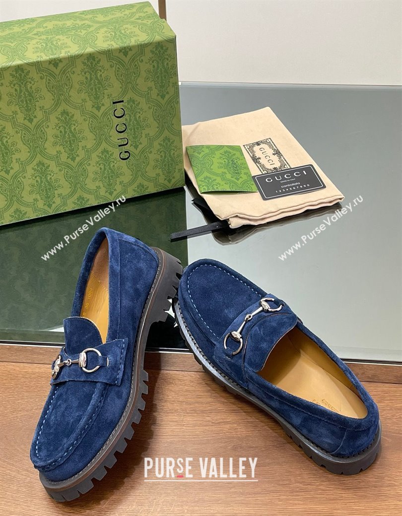 Gucci Suede Loafers with Horsebit Blue 2024 GG123101 (MD-241231115)