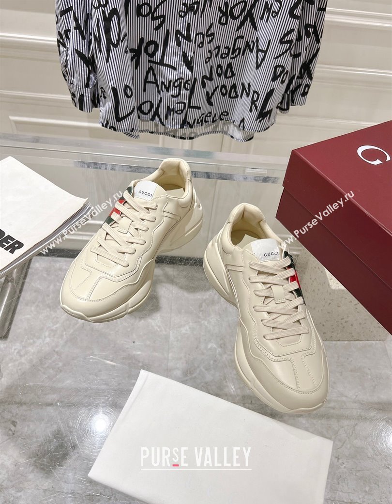 Gucci Rhyton Leather Sneakers with Gucci Web Print Ivory White 2024 816179 (SS-241231155)