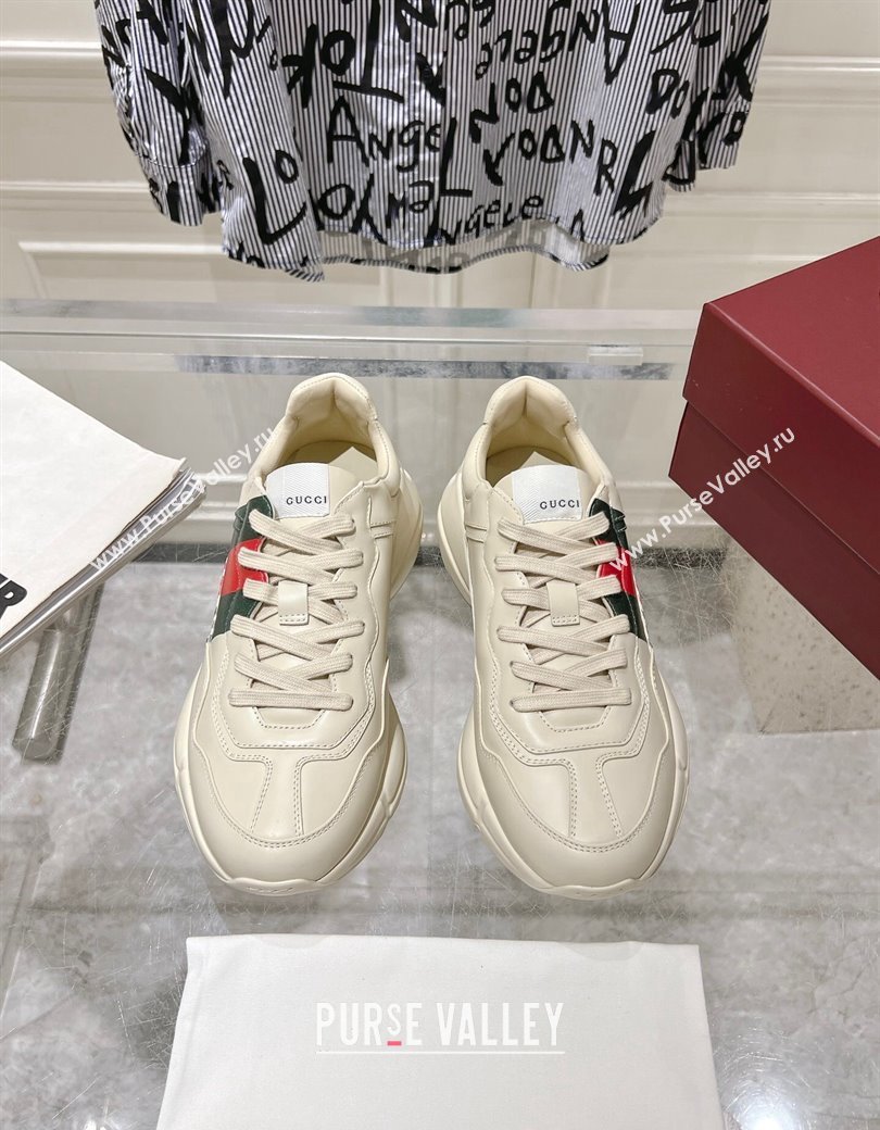 Gucci Rhyton Leather Sneakers with Gucci Web Print Ivory White 2024 816179 (SS-241231155)