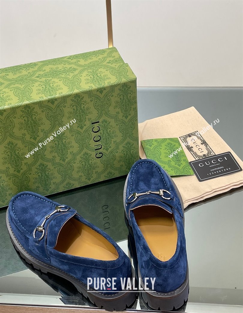 Gucci Suede Loafers with Horsebit Blue 2024 GG123101 (MD-241231115)