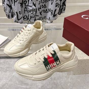 Gucci Rhyton Leather Sneakers with Gucci Web Print Ivory White 2024 816179 (SS-241231155)