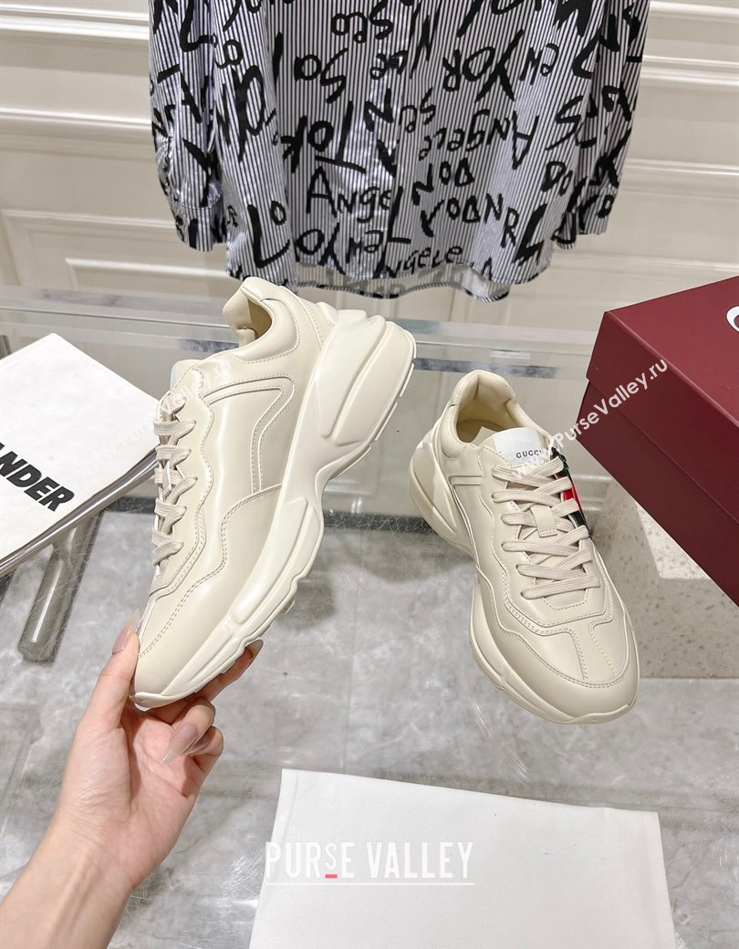 Gucci Rhyton Leather Sneakers with Gucci Web Print Ivory White 2024 816179 (SS-241231155)