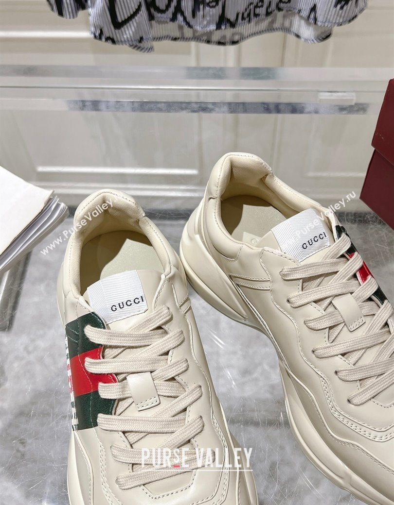 Gucci Rhyton Leather Sneakers with Gucci Web Print Ivory White 2024 816179 (SS-241231155)