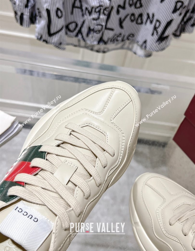 Gucci Rhyton Leather Sneakers with Gucci Web Print Ivory White 2024 816179 (SS-241231155)