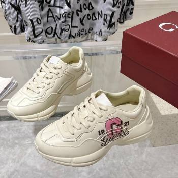 Gucci Rhyton Leather Sneakers with Gucci G 1921 Print Ivory White 2024 817482 (SS-241231156)