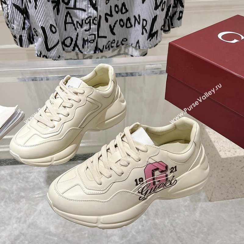 Gucci Rhyton Leather Sneakers with Gucci G 1921 Print Ivory White 2024 817482 (SS-241231156)