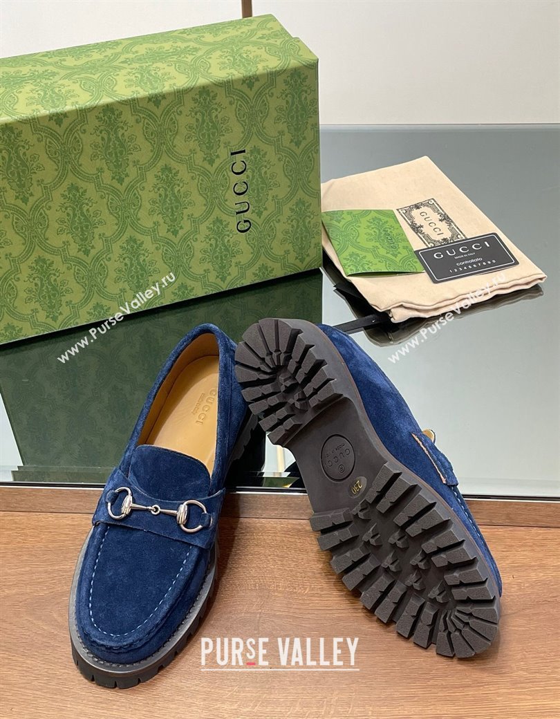 Gucci Suede Loafers with Horsebit Blue 2024 GG123101 (MD-241231115)