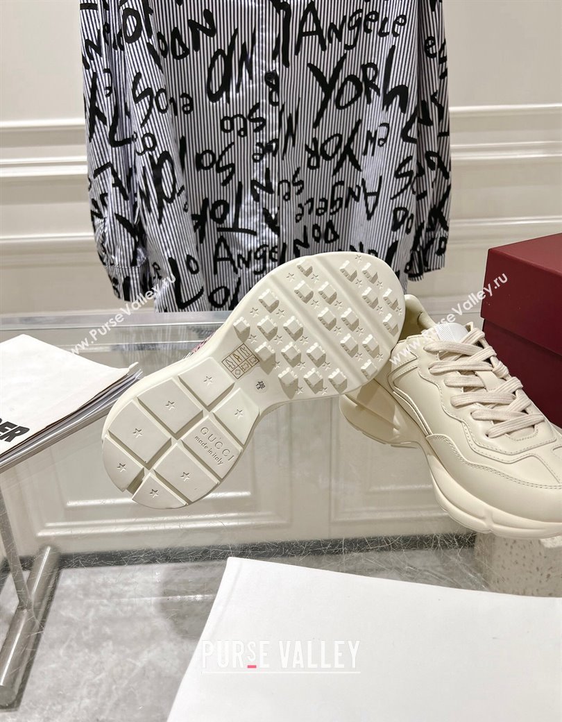 Gucci Rhyton Leather Sneakers with Gucci G 1921 Print Ivory White 2024 817482 (SS-241231156)