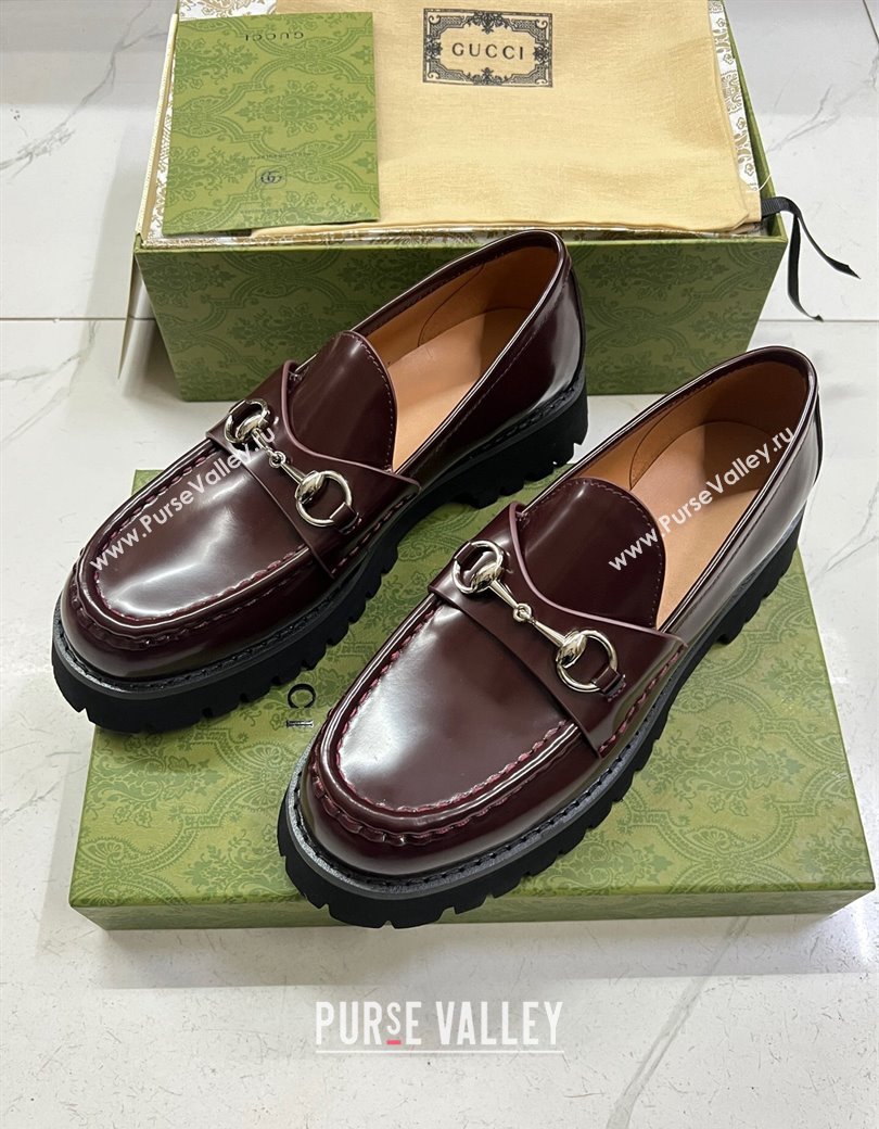 Gucci Shiny Leather Platform Loafers 4.5cm with Horsebit Dark Brown 2024 ‎764211 (MD-241231133)