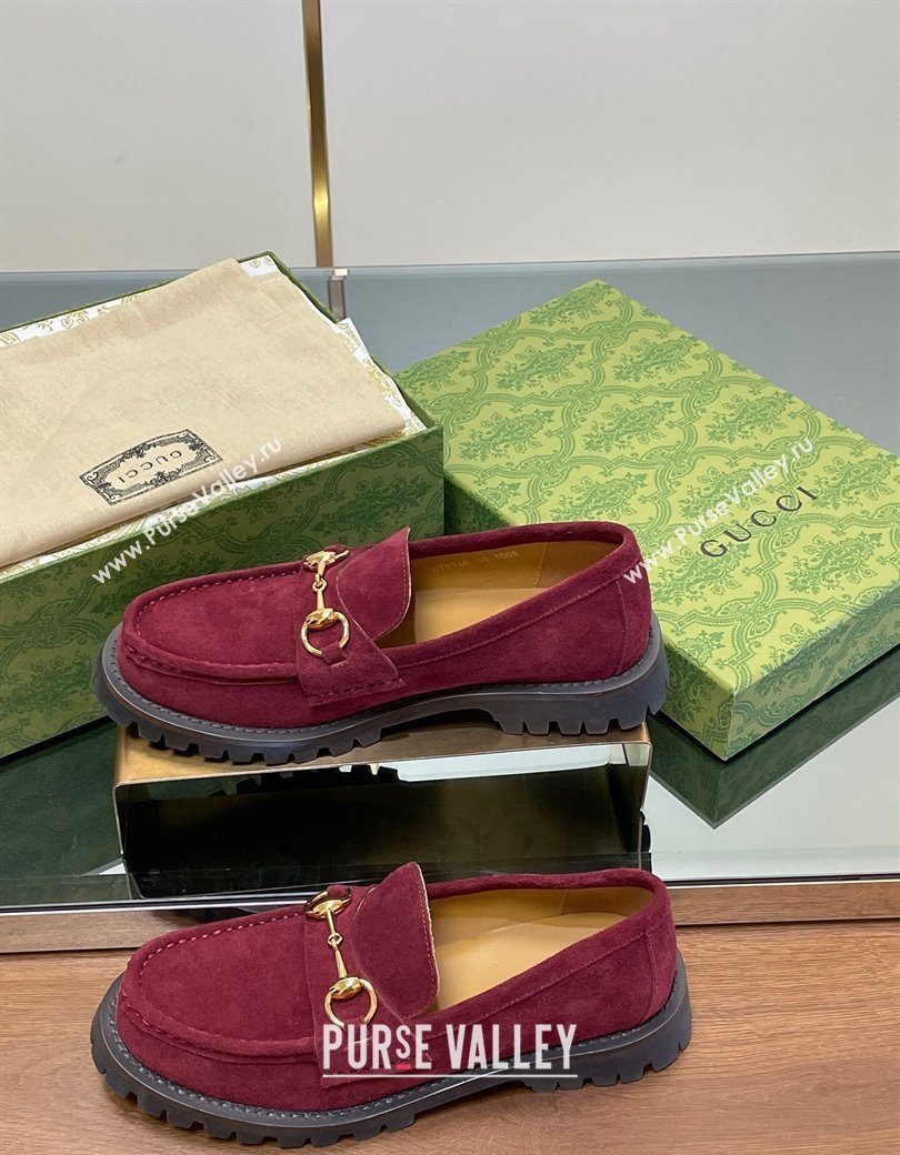 Gucci Suede Loafers with Horsebit Burgundy 2024 GG123101 (MD-241231116)