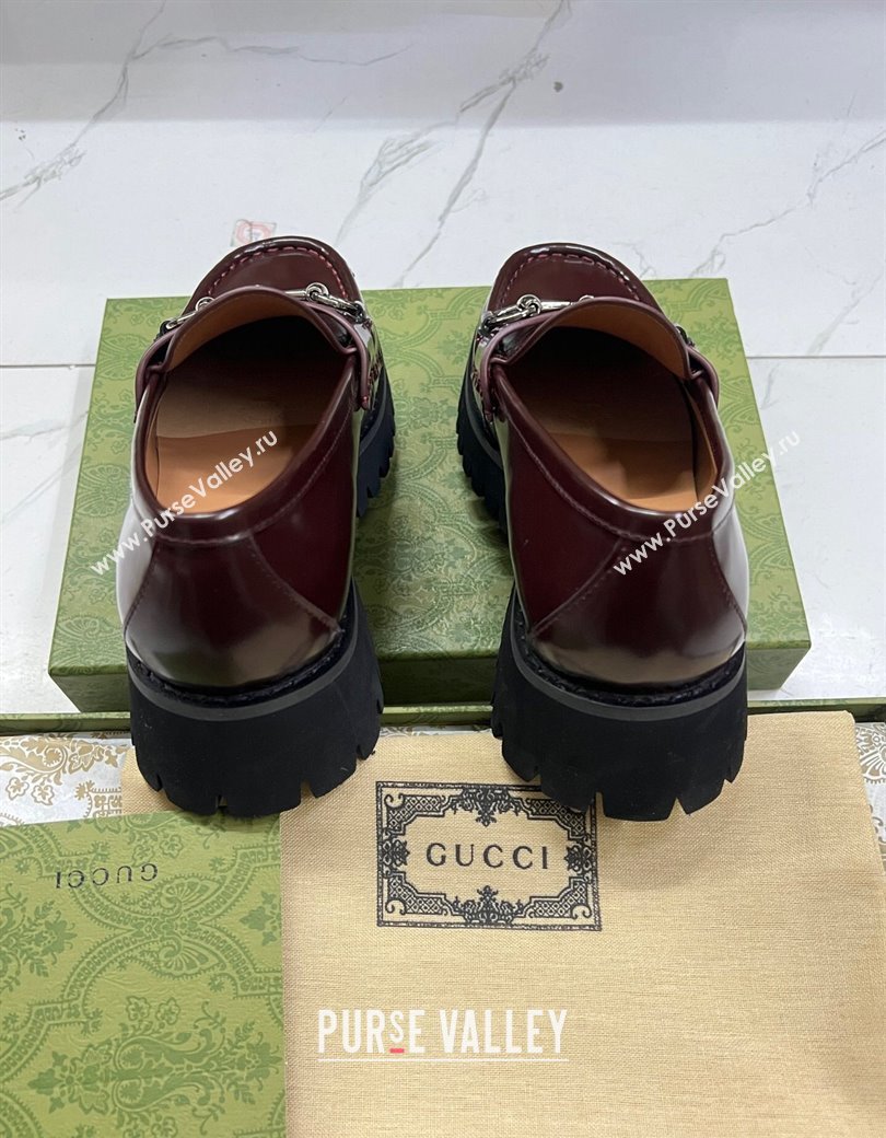 Gucci Shiny Leather Platform Loafers 4.5cm with Horsebit Dark Brown 2024 ‎764211 (MD-241231133)