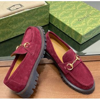 Gucci Suede Loafers with Horsebit Burgundy 2024 GG123101 (MD-241231116)