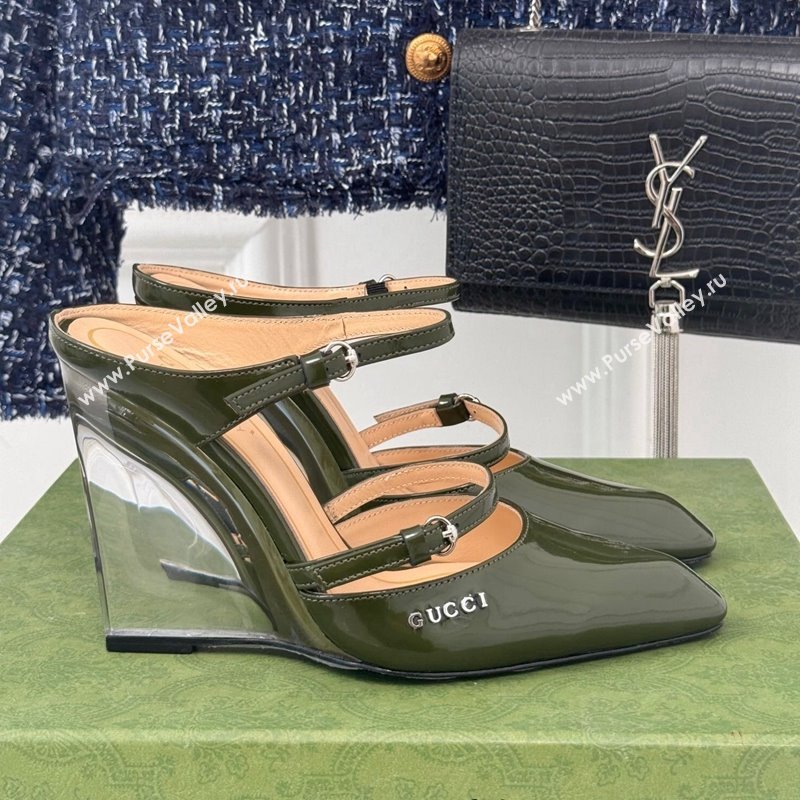 Gucci Leather Clear Heel Wedge Pumps 10cm with Buckle Green 2024 GG123103 (MD-241231142)