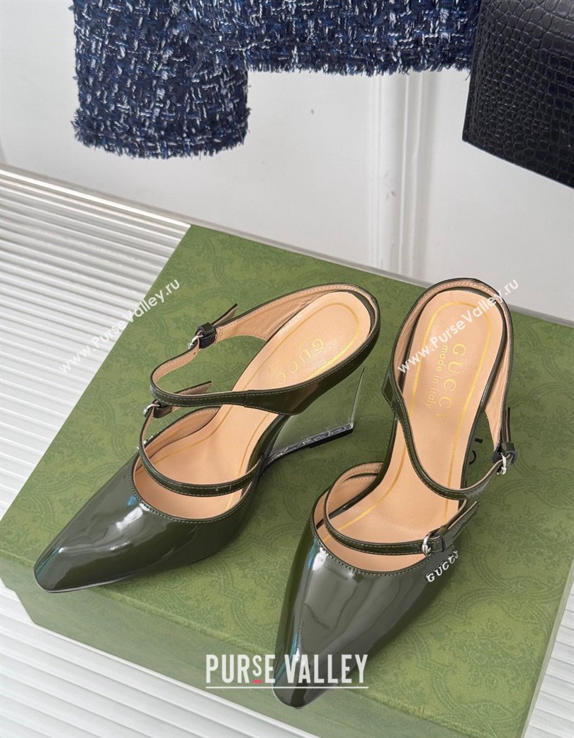 Gucci Leather Clear Heel Wedge Pumps 10cm with Buckle Green 2024 GG123103 (MD-241231142)