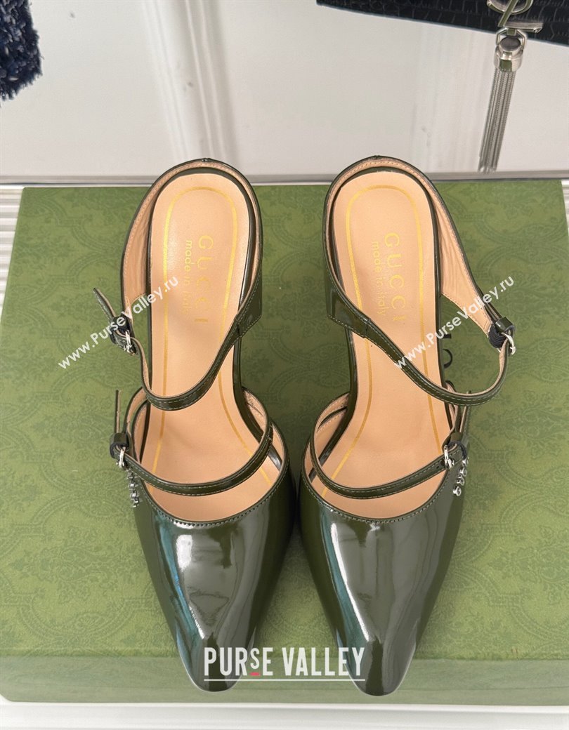 Gucci Leather Clear Heel Wedge Pumps 10cm with Buckle Green 2024 GG123103 (MD-241231142)