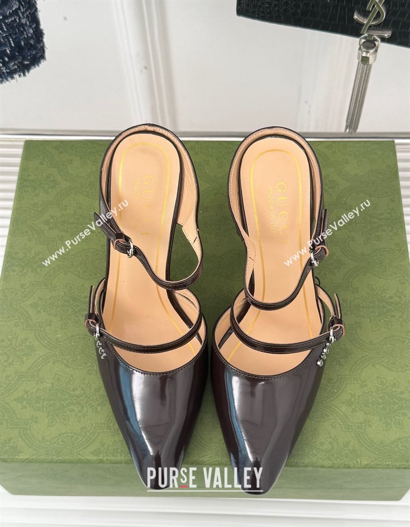 Gucci Leather Clear Heel Wedge Pumps 10cm with Buckle Dark Brown 2024 GG123103 (MD-241231144)