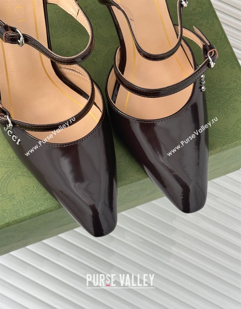 Gucci Leather Clear Heel Wedge Pumps 10cm with Buckle Dark Brown 2024 GG123103 (MD-241231144)