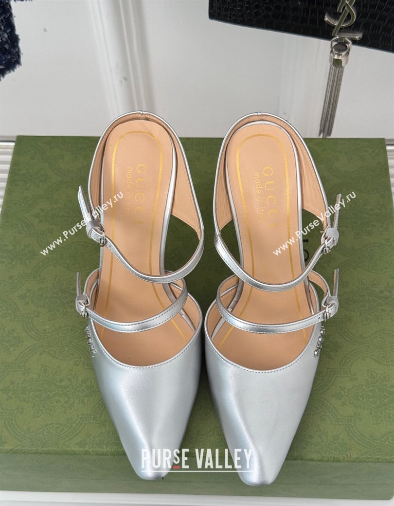 Gucci Leather Clear Heel Wedge Pumps 10cm with Buckle Silver 2024 GG123103 (MD-241231145)