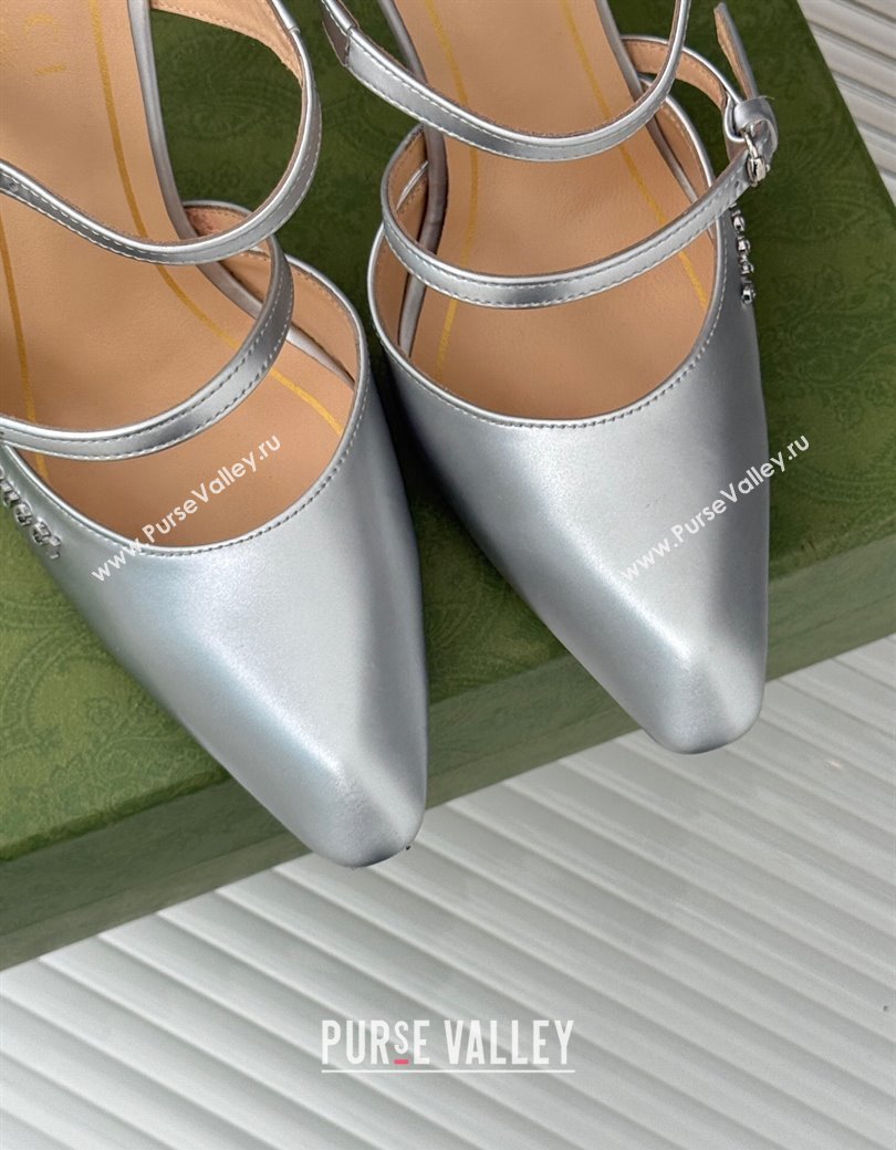 Gucci Leather Clear Heel Wedge Pumps 10cm with Buckle Silver 2024 GG123103 (MD-241231145)