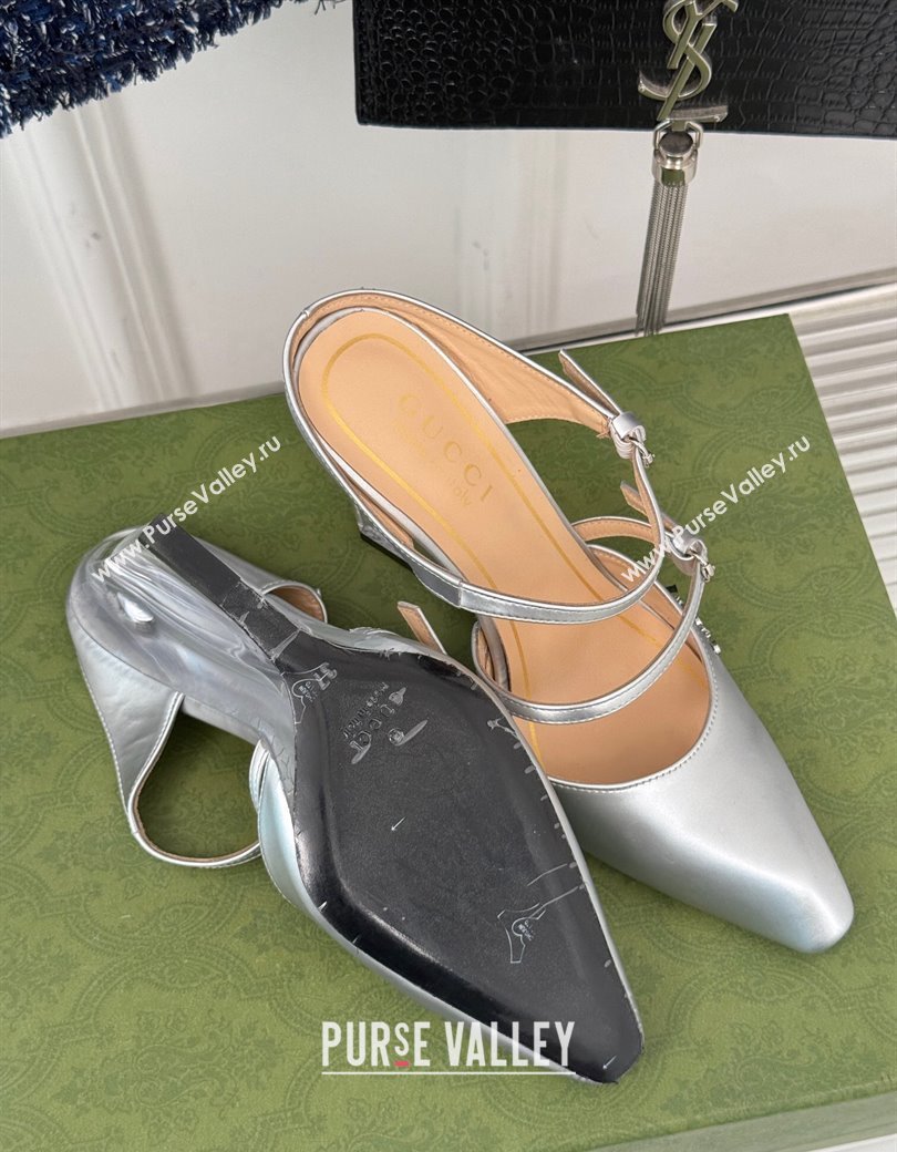 Gucci Leather Clear Heel Wedge Pumps 10cm with Buckle Silver 2024 GG123103 (MD-241231145)