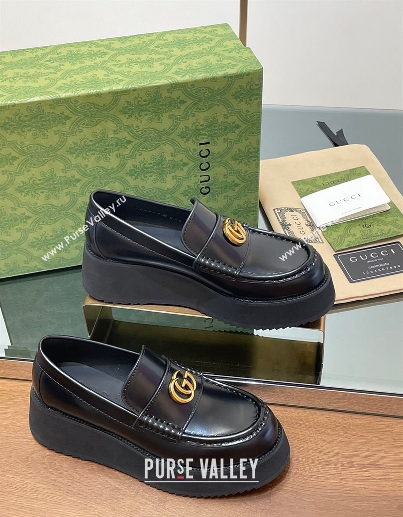 Gucci Leather Wedge Platform Loafers 5.5cm Black 2024 GG123104 (MD-241231147)