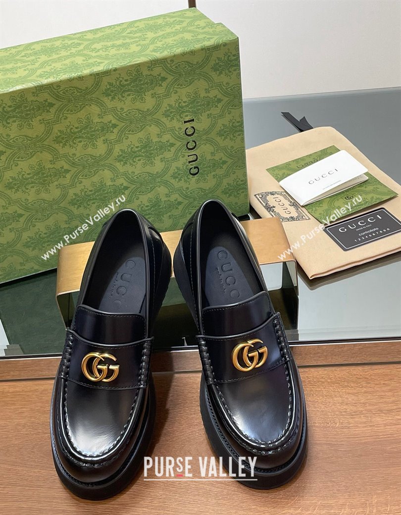 Gucci Leather Wedge Platform Loafers 5.5cm Black 2024 GG123104 (MD-241231147)