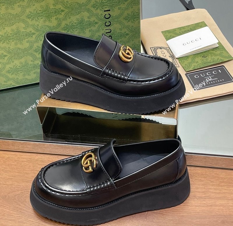 Gucci Leather Wedge Platform Loafers 5.5cm Black 2024 GG123104 (MD-241231147)