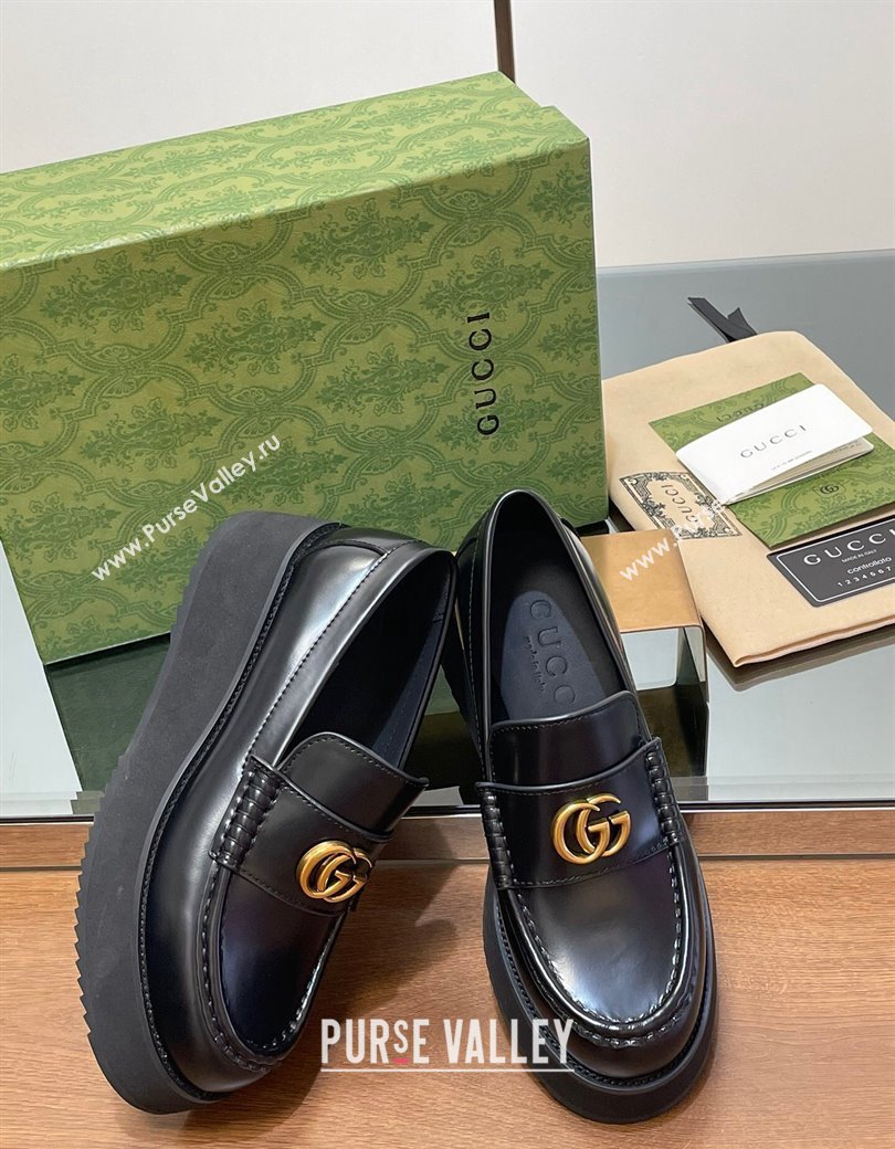 Gucci Leather Wedge Platform Loafers 5.5cm Black 2024 GG123104 (MD-241231147)