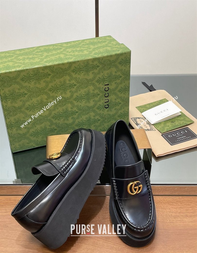 Gucci Leather Wedge Platform Loafers 5.5cm Black 2024 GG123104 (MD-241231147)