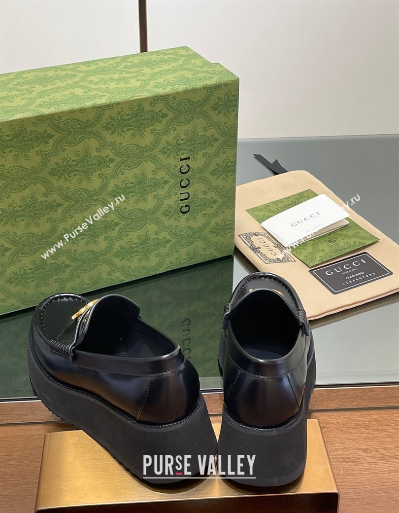 Gucci Leather Wedge Platform Loafers 5.5cm Black 2024 GG123104 (MD-241231147)