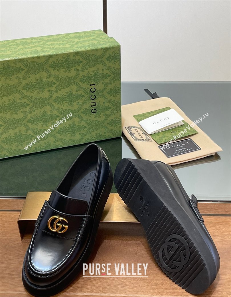 Gucci Leather Wedge Platform Loafers 5.5cm Black 2024 GG123104 (MD-241231147)