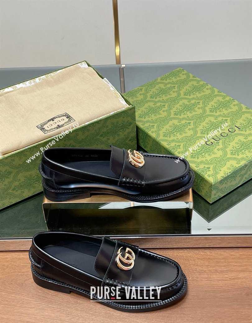 Gucci Shiny Leather Loafers with GG Black 2024 GG123105 (MD-241231151)