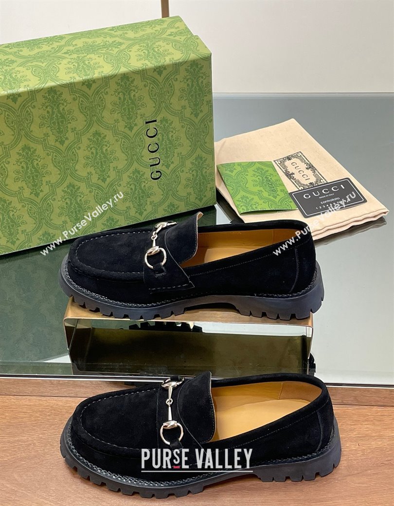 Gucci Suede Loafers with Horsebit Black 2024 GG123101 (MD-241231114)