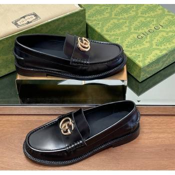 Gucci Shiny Leather Loafers with GG Black 2024 GG123105 (MD-241231151)