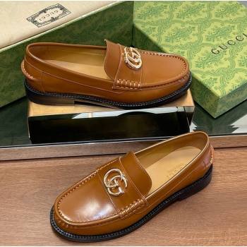 Gucci Shiny Leather Loafers with GG Brown 2024 GG123105 (MD-241231154)