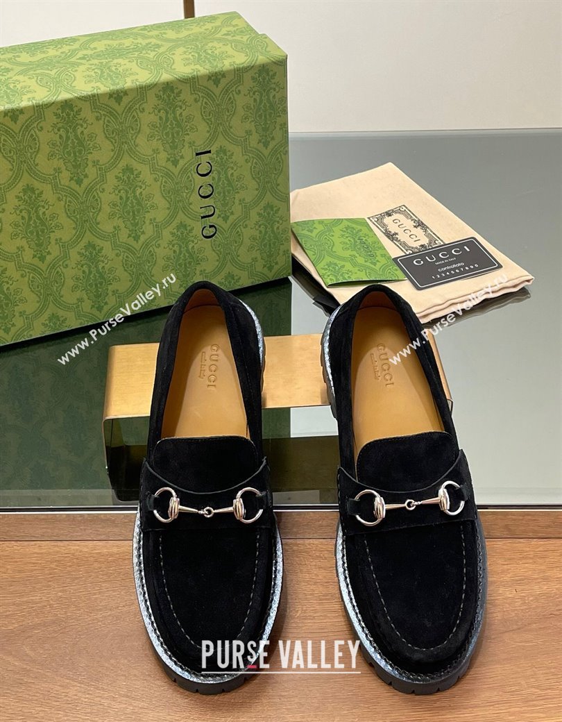 Gucci Suede Loafers with Horsebit Black 2024 GG123101 (MD-241231114)