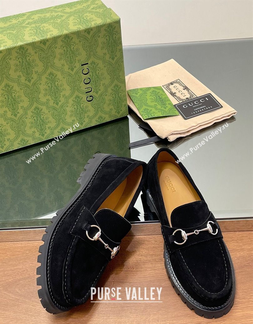 Gucci Suede Loafers with Horsebit Black 2024 GG123101 (MD-241231114)