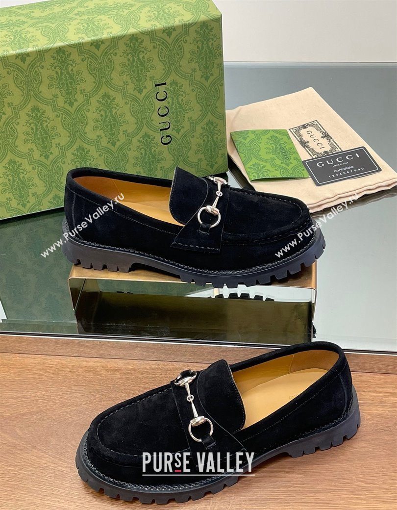 Gucci Suede Loafers with Horsebit Black 2024 GG123101 (MD-241231114)