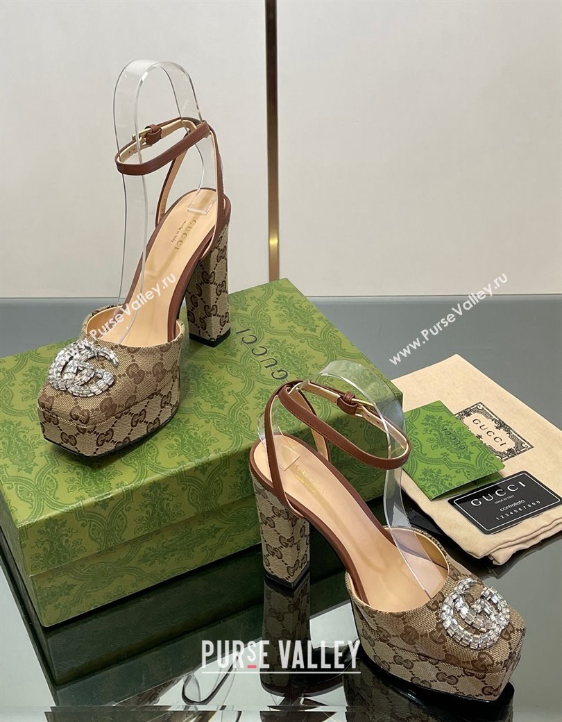 Gucci Canvas Framed Platform Pumps12cm with Strass GG Beige 2024 GG123101 (MD-241231122)