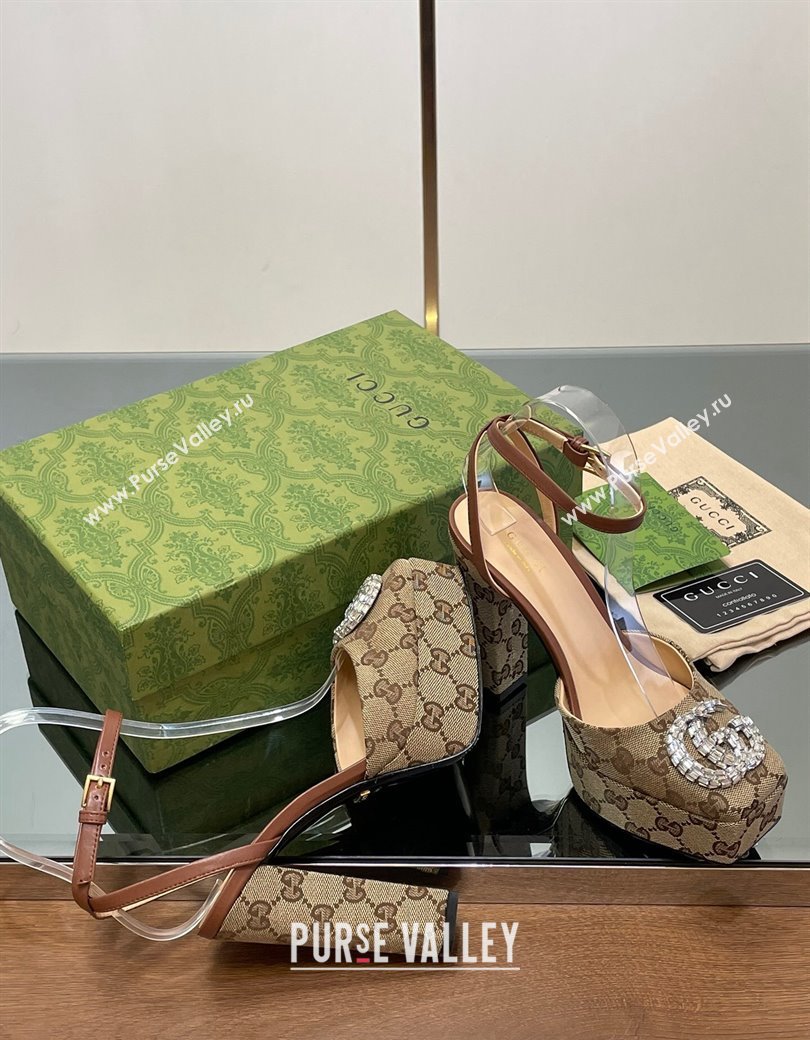 Gucci Canvas Framed Platform Pumps12cm with Strass GG Beige 2024 GG123101 (MD-241231122)