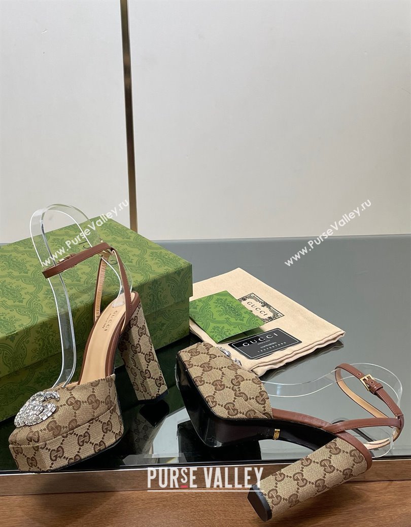 Gucci Canvas Framed Platform Pumps12cm with Strass GG Beige 2024 GG123101 (MD-241231122)