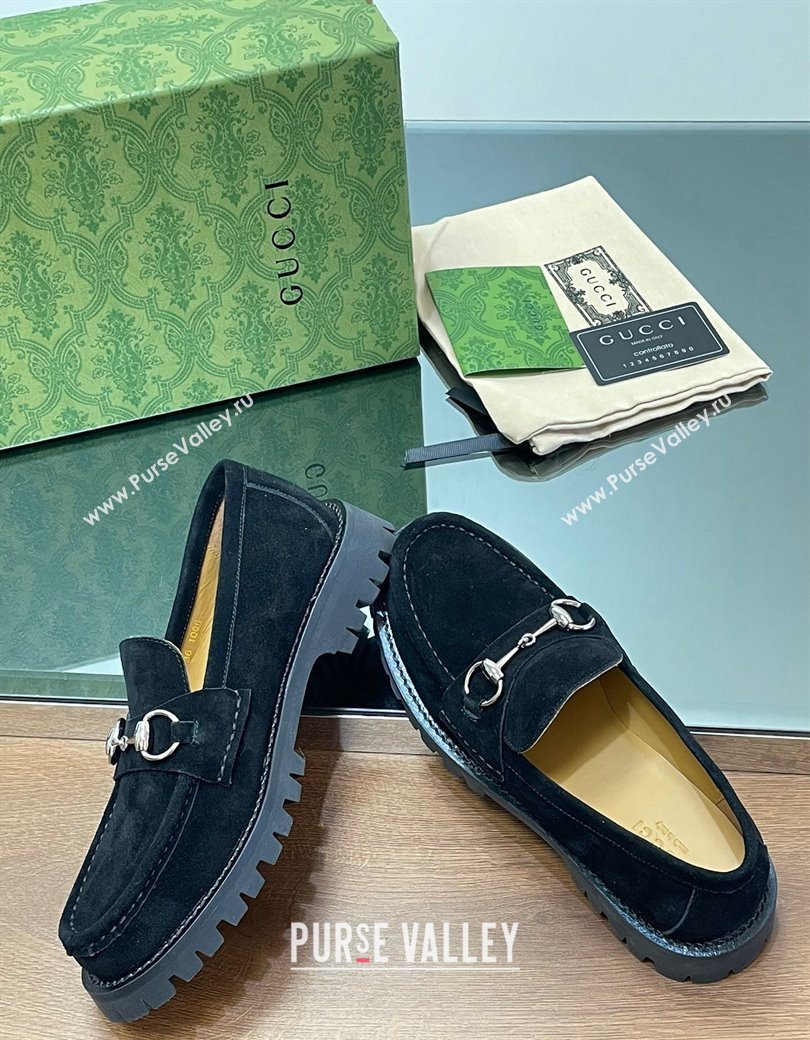 Gucci Suede Loafers with Horsebit Black 2024 GG123101 (MD-241231114)