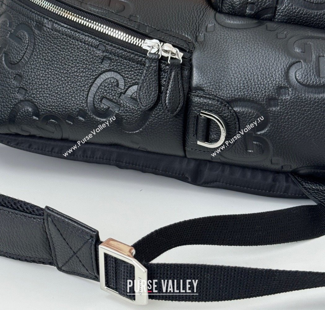 Gucci Mens Medium Jumbo GG Leather Backpack Bag Black 2025 819065 (DLH-250117074)