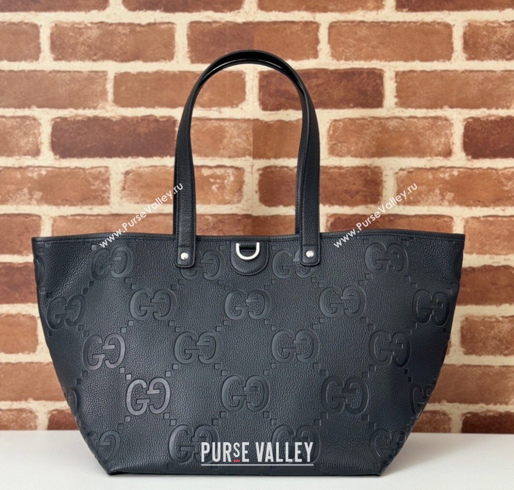 Gucci Medium Jumbo GG Leather Tote Bag Black 2025 818771 (DLH-250117075)