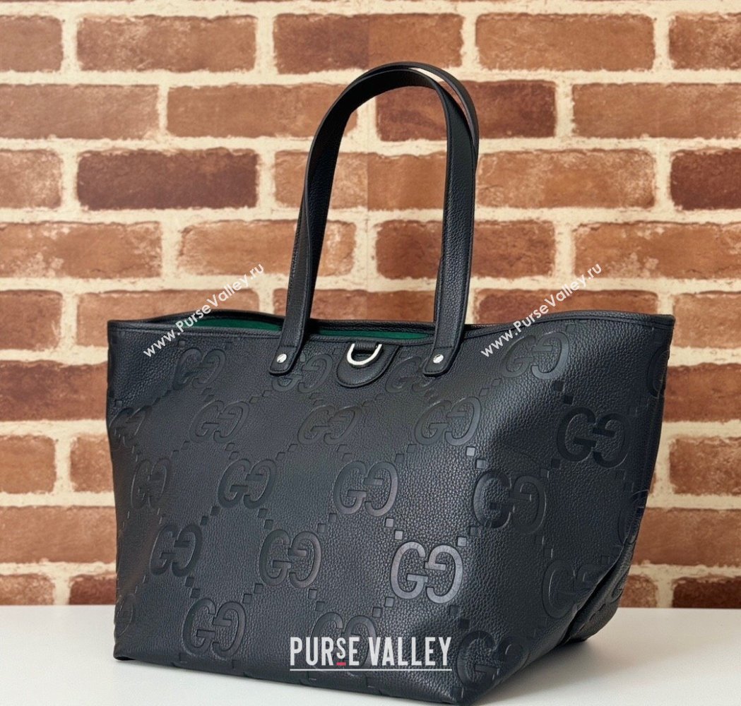 Gucci Medium Jumbo GG Leather Tote Bag Black 2025 818771 (DLH-250117075)