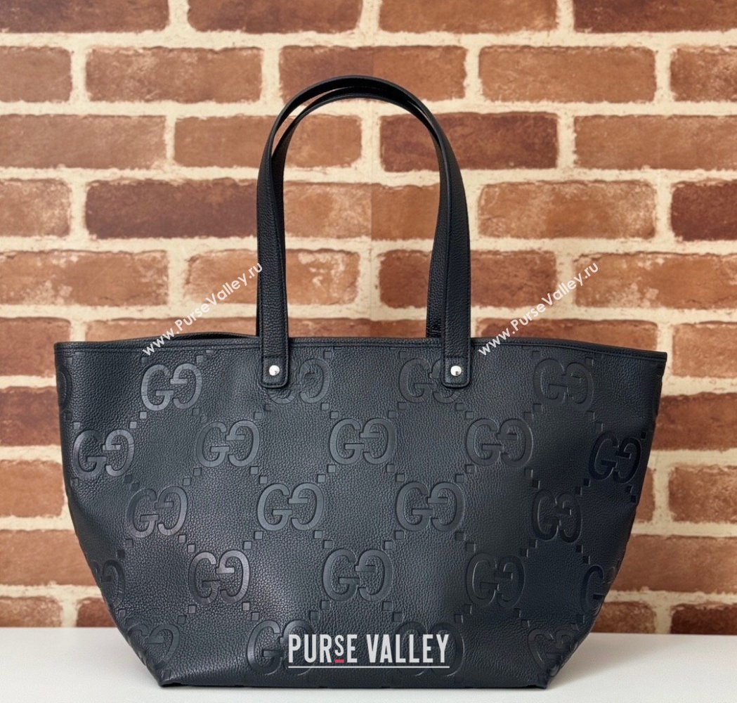 Gucci Medium Jumbo GG Leather Tote Bag Black 2025 818771 (DLH-250117075)