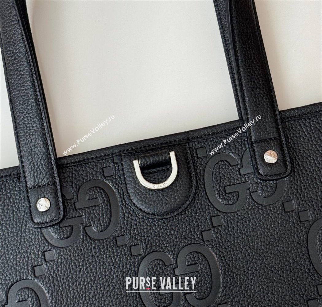 Gucci Medium Jumbo GG Leather Tote Bag Black 2025 818771 (DLH-250117075)