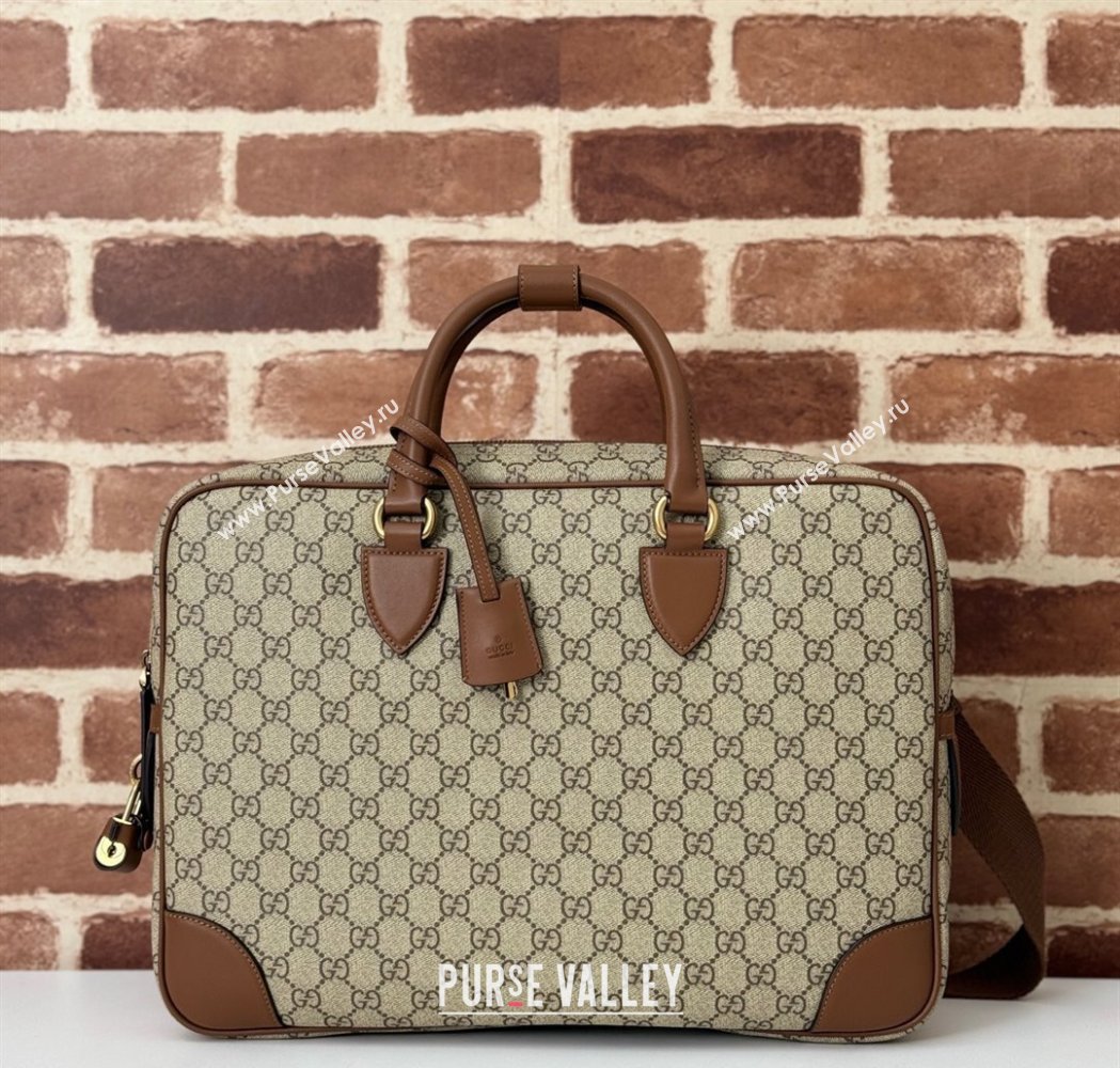 Gucci Mens GG Canvas Emblem Medium Briefcase Top Handle bag Beige/Brown 2025 821149 (DLH-250117076)