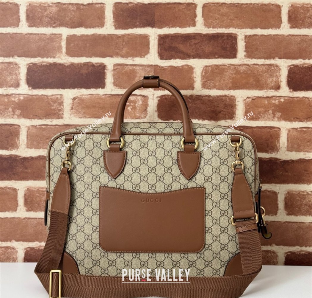 Gucci Mens GG Canvas Emblem Medium Briefcase Top Handle bag Beige/Brown 2025 821149 (DLH-250117076)